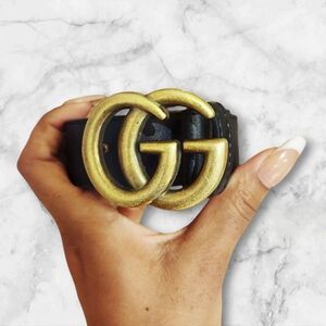 Black faux leather belt with rustic hardware